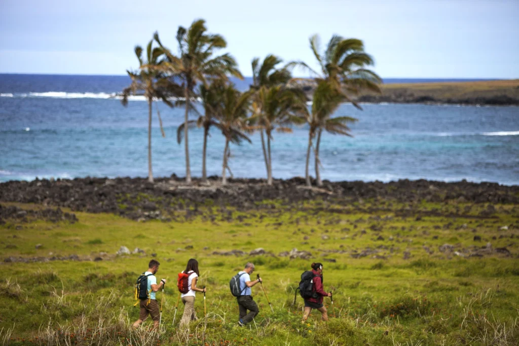 people hiking in eastern island